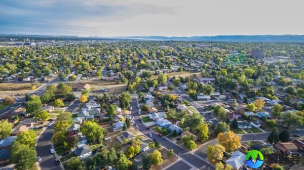 Aerial view of residential neighborhood in the Autumn.