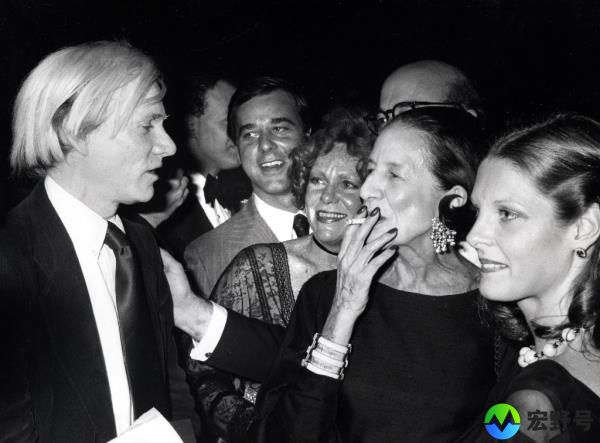 Andy Warhol and Diana Vreeland at the Museum of American Folk Art in New York City, New York in an undated photo.