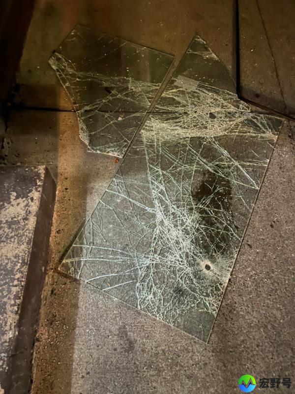 Broken glass on floor 