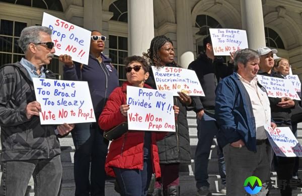 Approximately 20 people gathered on the steps of City Hall to protest Proposal #1, which will be on the ballot on November 5, 2024.
