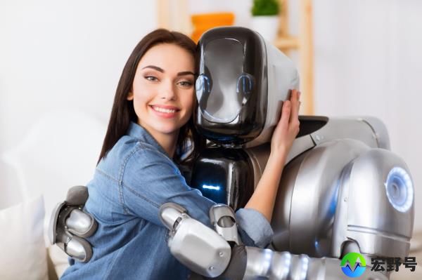 A woman hugging a robot. 