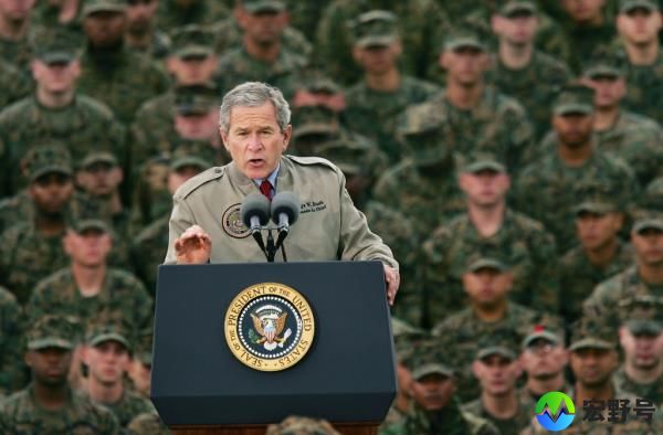 President George W. Bush speaks to Marines on the 63rd anniversary of the Japanese attack on Pearl Harbor December 7, 2004 at Camp Pendleton, California.