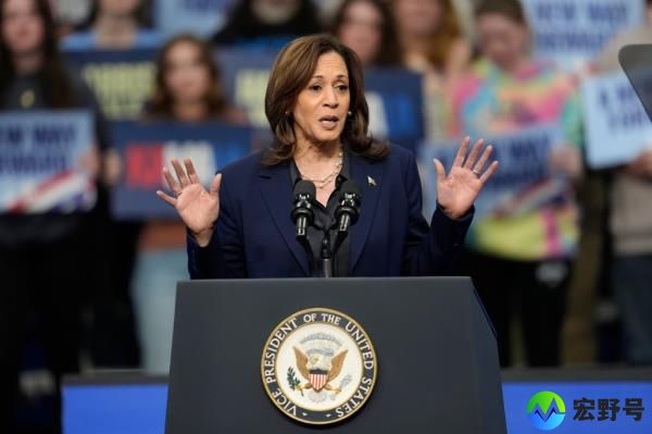 Harris speaking at a campaign rally at the University of Wisco<em></em>nsin La Crosse on Oct. 17, 2024.