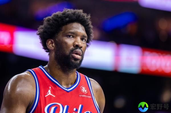 Joel Embiid #21 of the Philadelphia 76ers reacts while on the court in the first half of game 4 of the Eastern Co<em></em>nference first round at the Wells Fargo Center, Sunday, April 28, 2024, in Philadelphia, PA.