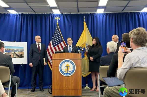 New Jersey Attorney General Matt Platkin announcing racketeering charges against George Norcross at a press co<em></em>nference in Trenton, N.J.
