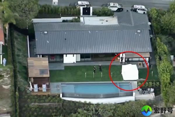 Aerial view of a white tent in Matthew Perry