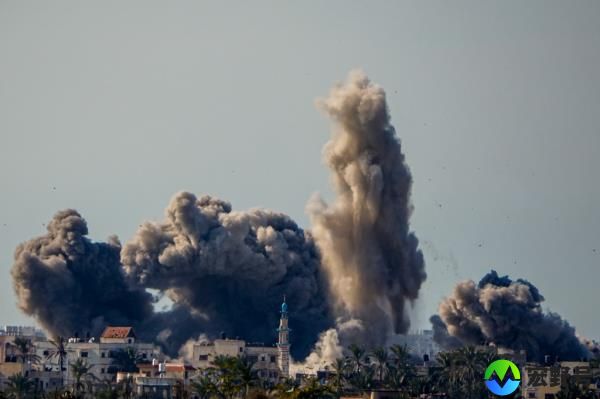 An explosion seen in southern Gaza on Sunday as the IDF prepares to invade one of the southernmost cities.