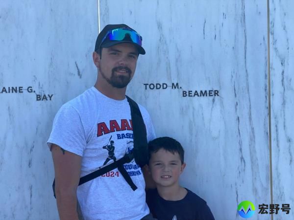 Kevin James and son at Flight 93 Memorial in Sto<em></em>nycreek Township, Pennsylvania on September 11, 2024.