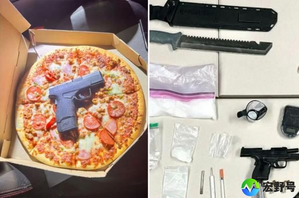 加州警察在交通检查时在盒子里的意大利香肠披萨上发现了手枪