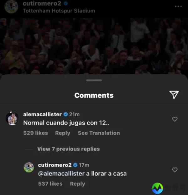 A screenshot of an Instagram comment by Liverpool midfielder Alexis Mac Allister which reads: 