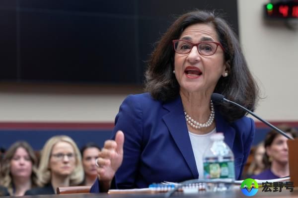 Columbia President Minouche Shafik at a microphone