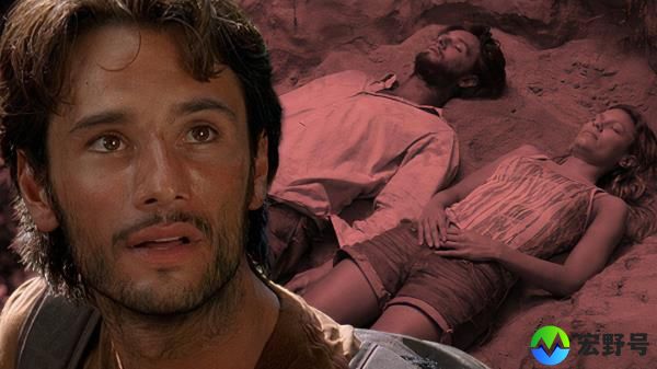 A custom image of two characters lying in the sand in Lost